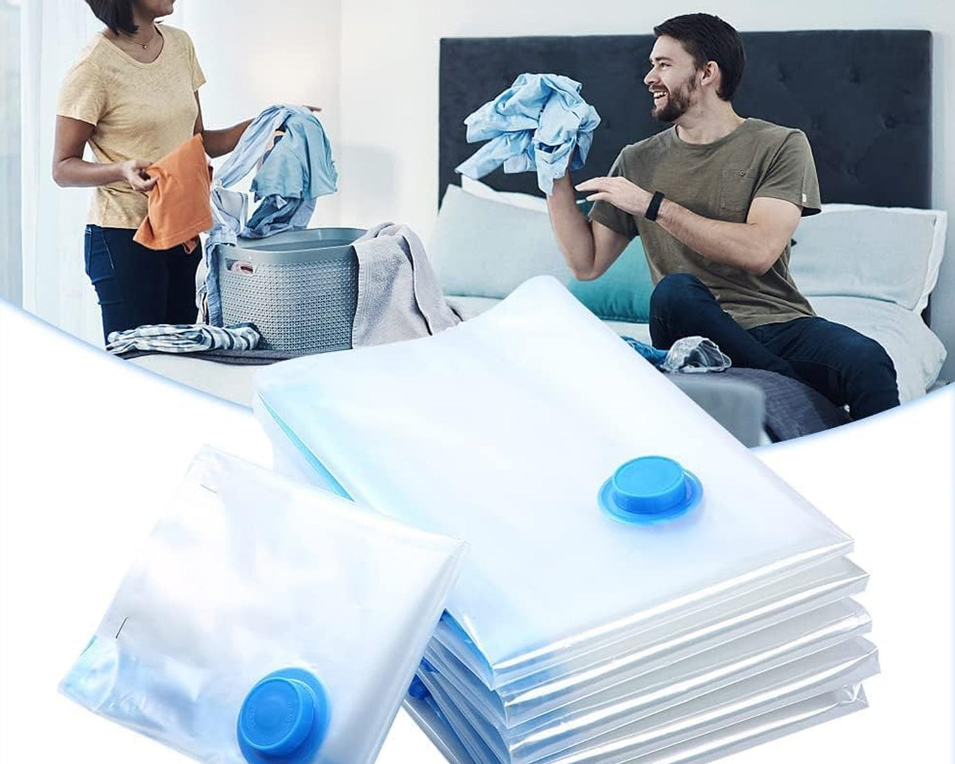 Vacuum Storage Bags with Suction Pump & Shirt clips - Vacuum Bags - Big Capacity Vacuum Seal Bags for Travel Clothes Blankets Pillows, Compression Bags | Space Saver Vacuum Storage Bags (5 Pcs Set)