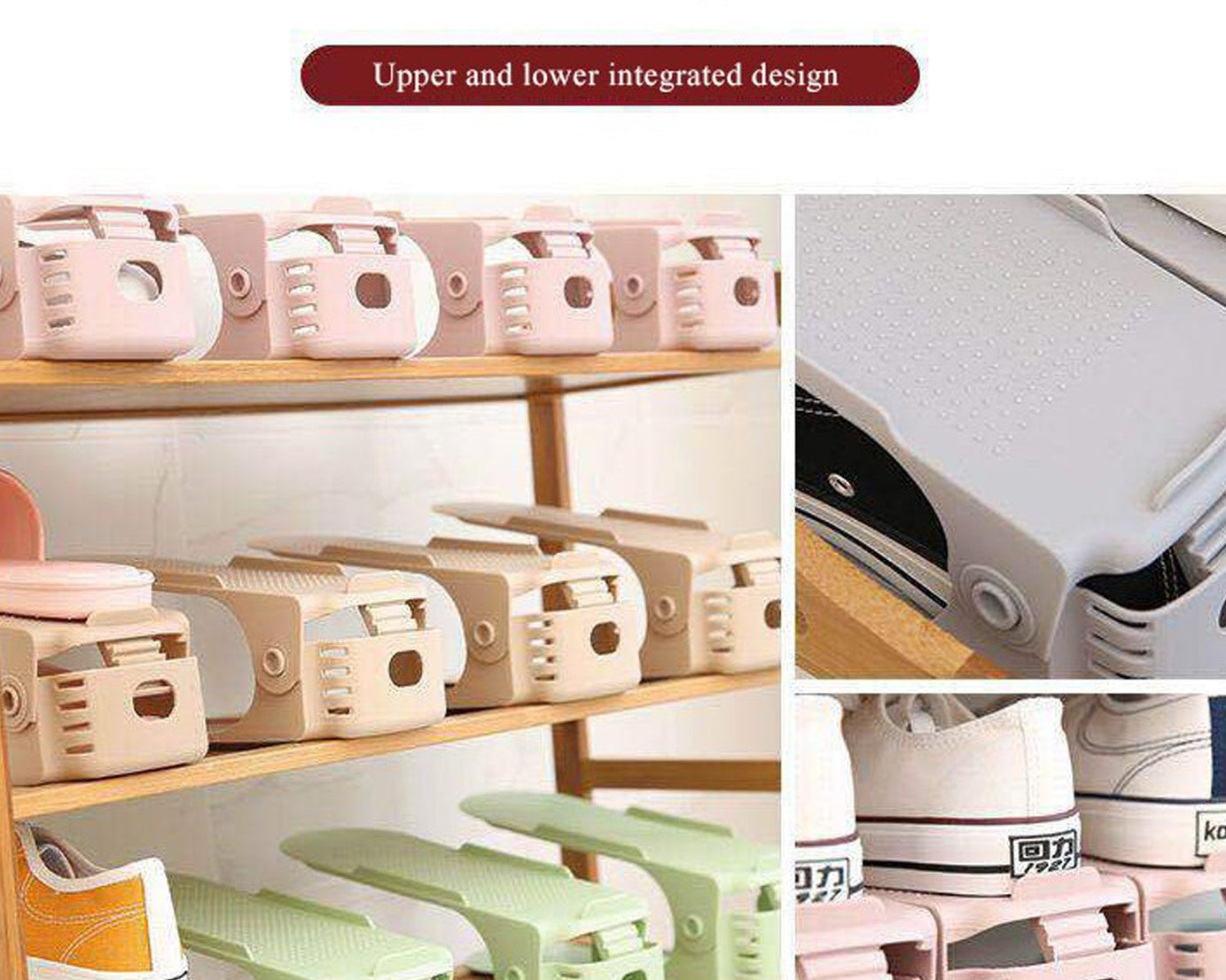 Adjustable shoe organizer slots, folding design for easy storage.
