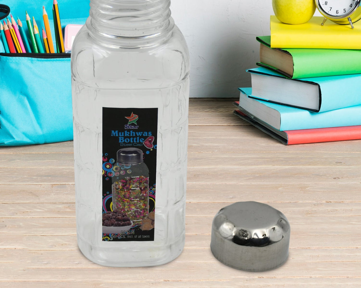 Plastic Transparent Mukhwas Bottle With Steel Cap / Mouth Freshener / Dryfruits Multipurpose Air Tight and BPA Free Kitchen Storage Bottle (1 Pc)