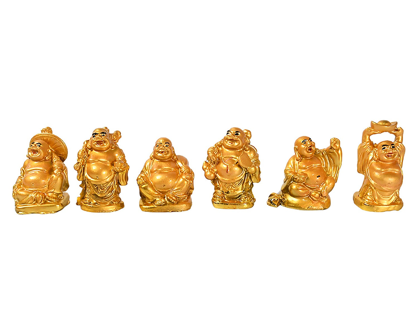 Golden Laughing Buddha Set Of Six Pieces Statue For Happiness, Wealth & Good luck Decor For Wealth and Success (6 Pcs Set)