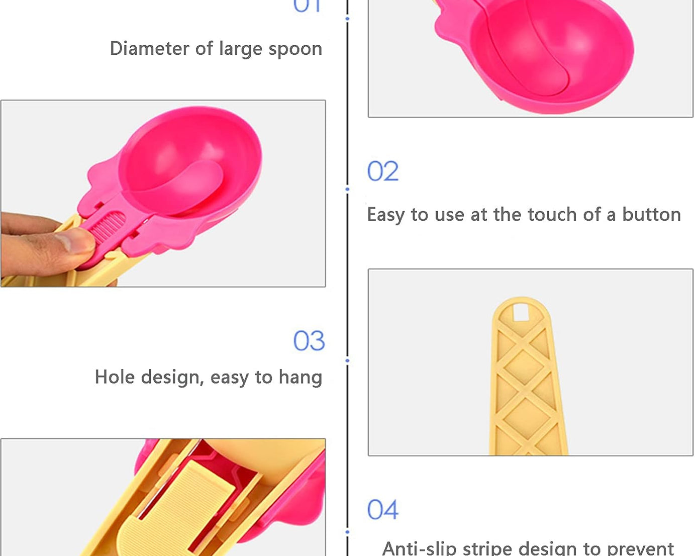 Ice Cream Spoons 2pcs Plastic Water Melon Scoopers with Trigger Dipper and Adults for Summer Party Ice Cream Scoop, Food Serving Spoon Kitchen Tools Ice Cream Digging Spoon Household Spoons Cupcake Spoons Aps Fruit Ball Player (2 Pc)