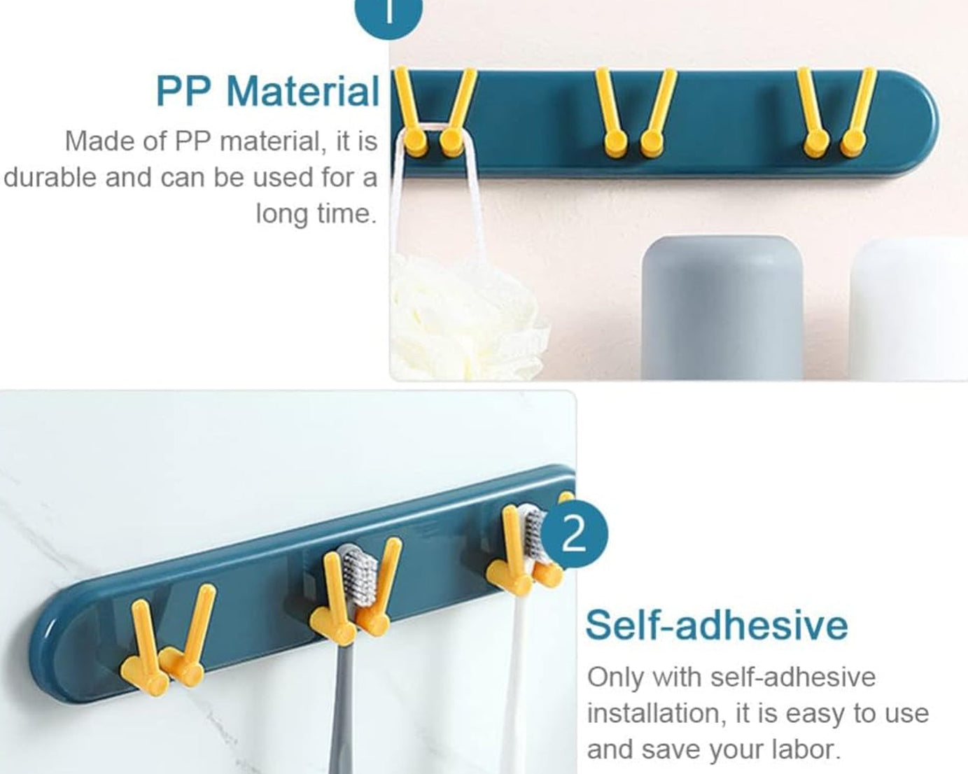 Toothbrush Holder Plastic Bathroom Accessories Organizer Wall Mounted Hanging Mount Shelf & Hooks (1pc)