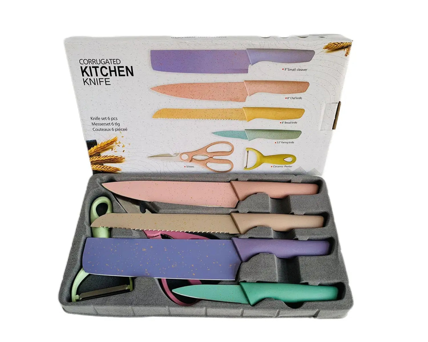 Professional Colorful Kitchen Knives Set of 6 Pieces, Non-Stick Blades with High Carbon Stainless Steel, Sharp Kitchen Cutting Knives Set for Slicing, Paring and Cooking, Chef Kitchen Knives Set