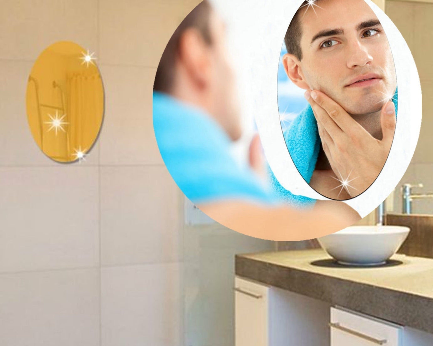 3D oval mirror sticker for decorating household and office walls.
