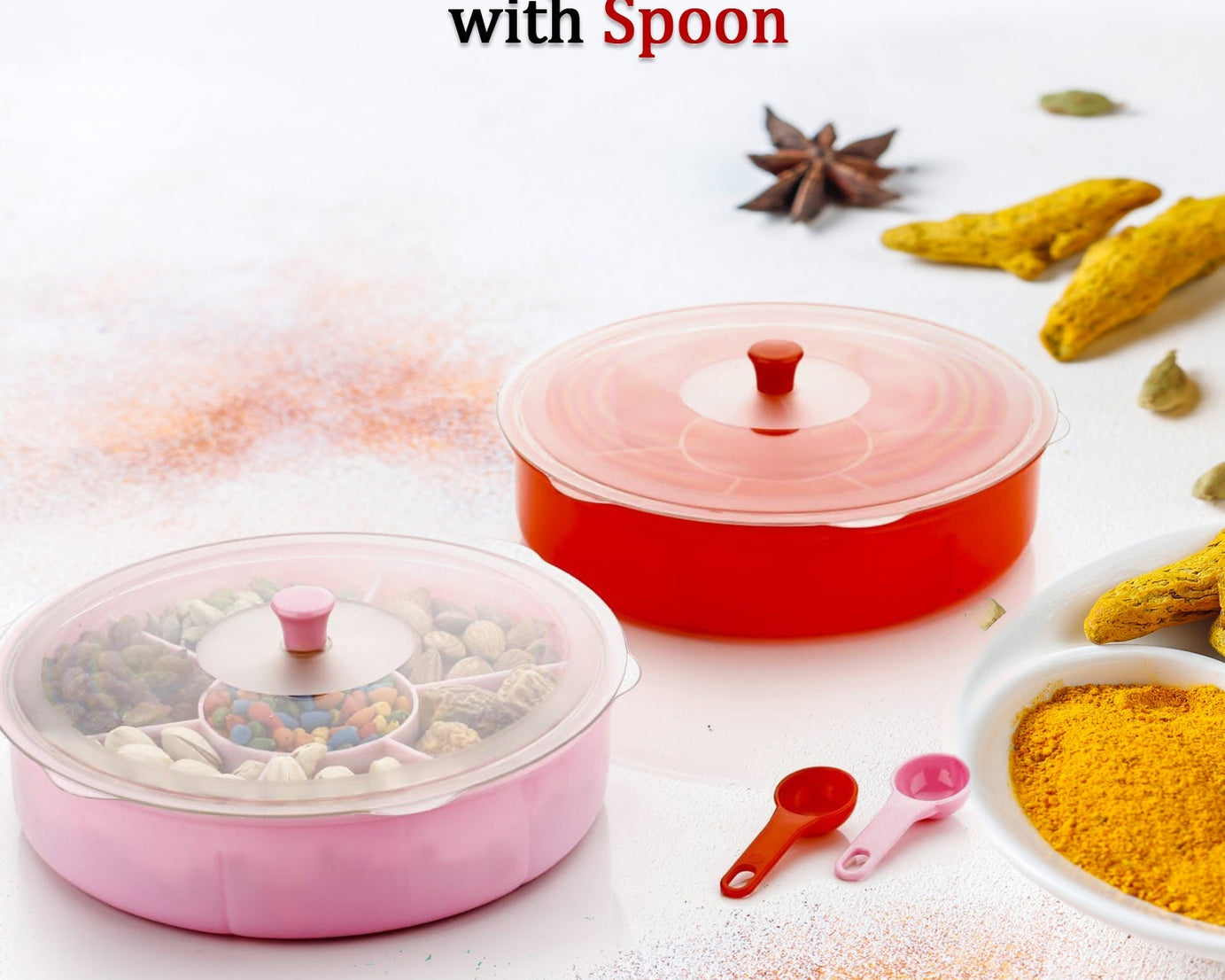 Masala and dry-fruit box with integrated spoon