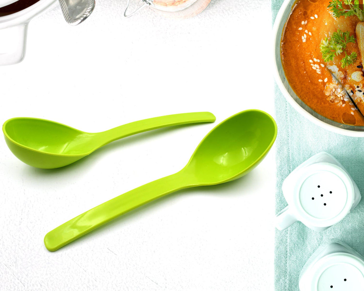 5724 Plastic Spoon Kitchen Multipurpose Serving Ladle for Frying, Serving, Turner, Curry Ladle, Serving Rice, Spoon Used While Eating and Serving Food Stuffs Etc (2 Pcs Set / 10 Inch )