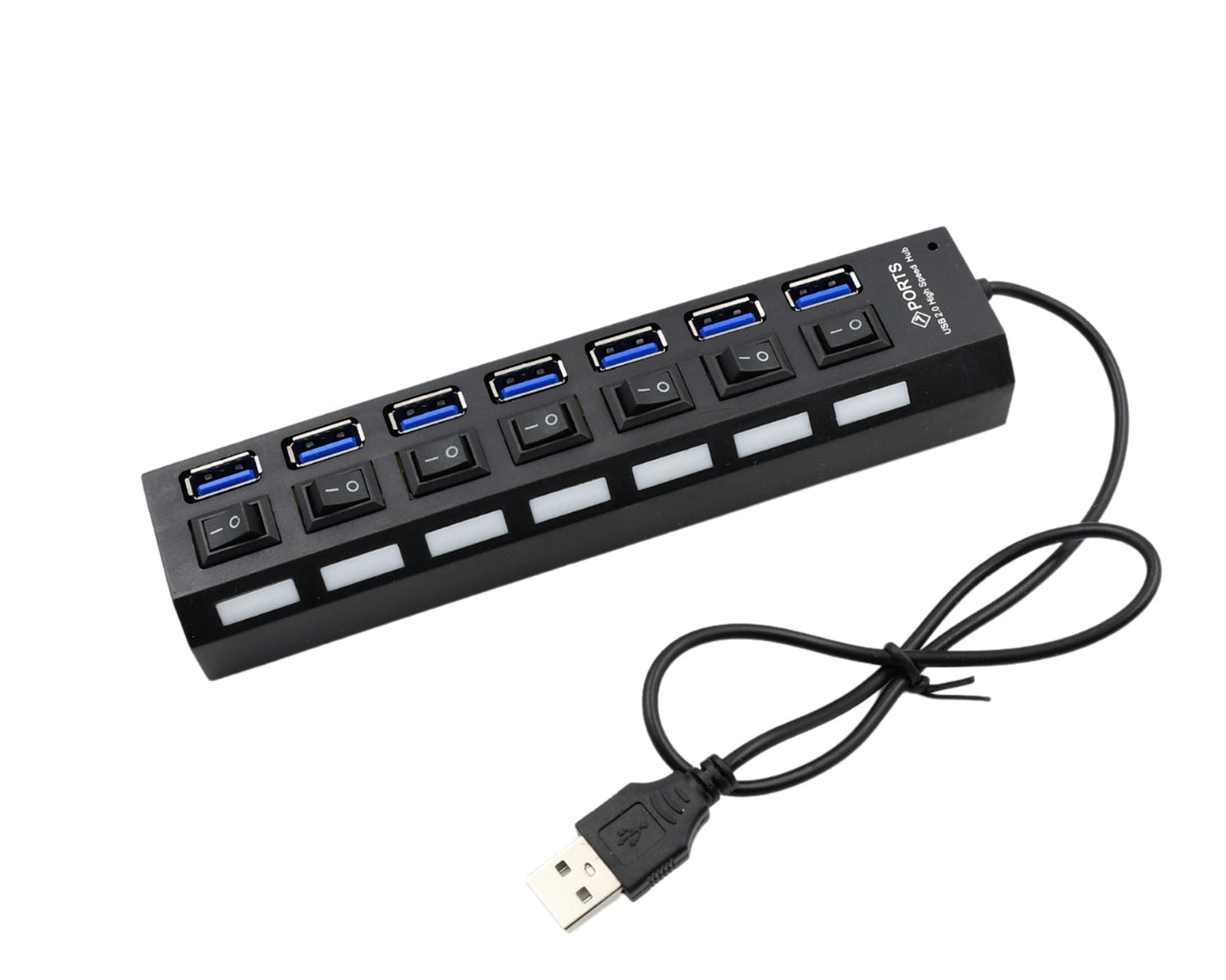 USB Splitter Multi Port USB 2.0 Hub, 7 Port with Independent On/Off Switch and LED Indicators USB A Port Data Hub, Suitable for PC Computer Keyboard Laptop Mobile HDD, Flash Drive Camera Etc