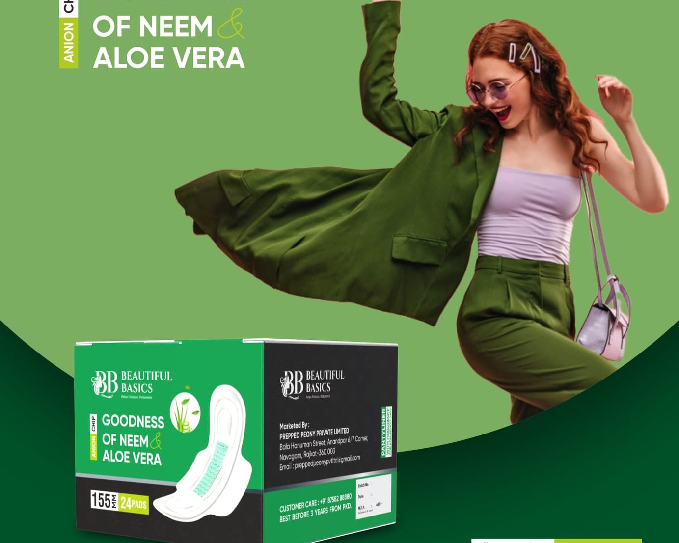 Sanitary Pads for Women With Goodness of Neem & Aloe Vera | Ultra Thin | Leakage Protection | PH Balance | With Antibacterial Anion Chip | (155 MM / 24 Pads)