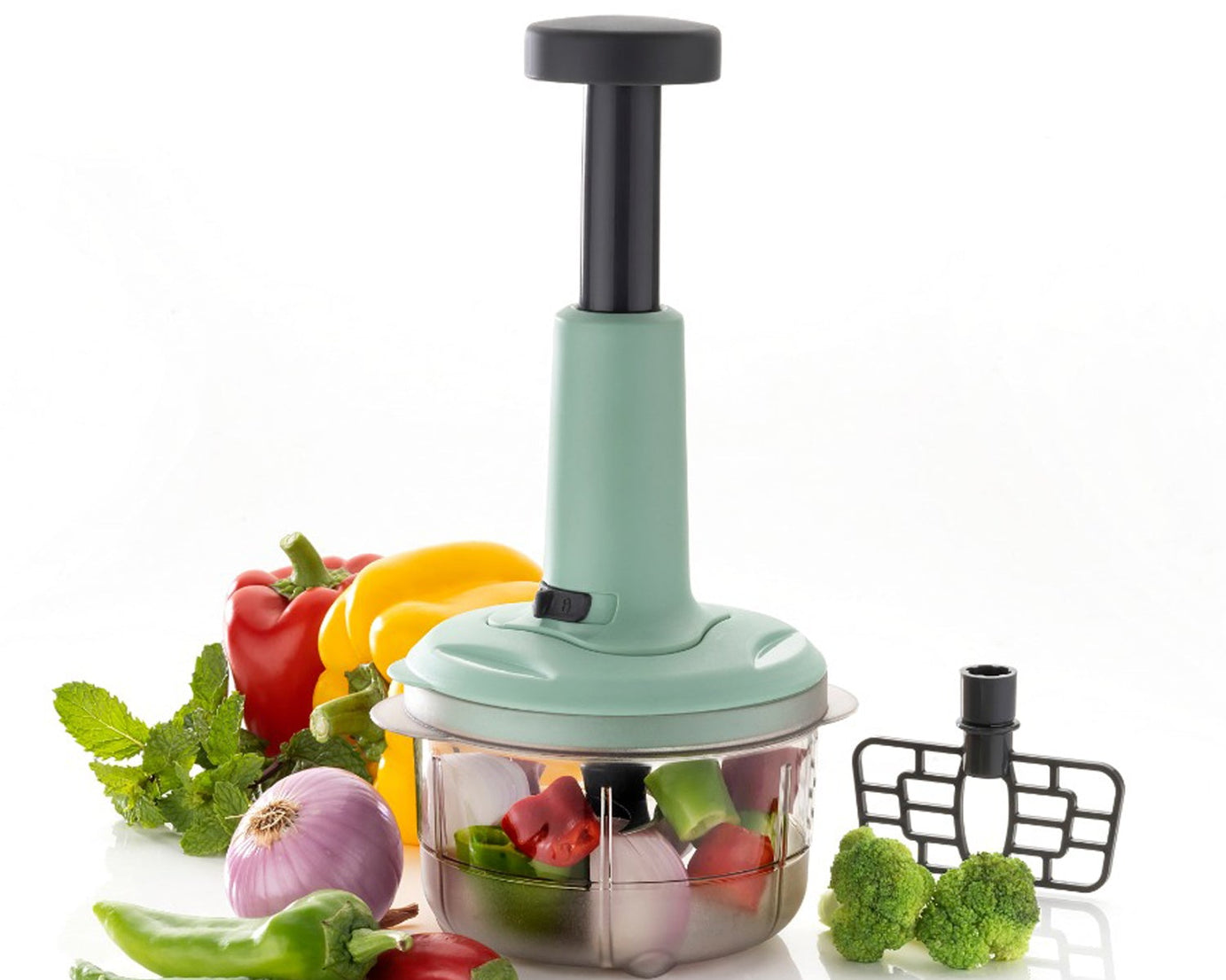 2-in-1 push chopper with stainless steel blade, 800ml capacity