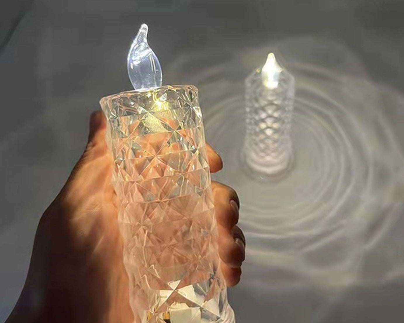 Rose-shaped candles, crystal, for home decoration.