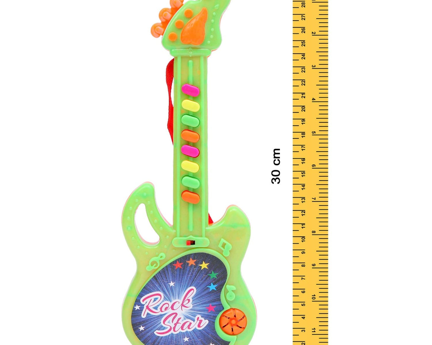 Colorful mini guitar, compact design with musical features