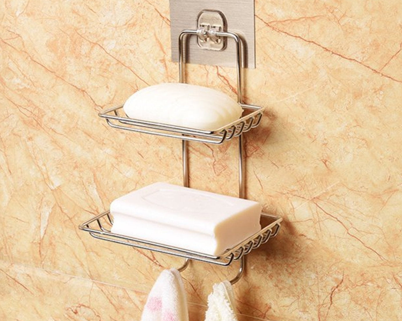 Soap rack with hooks for kitchen and bathroom