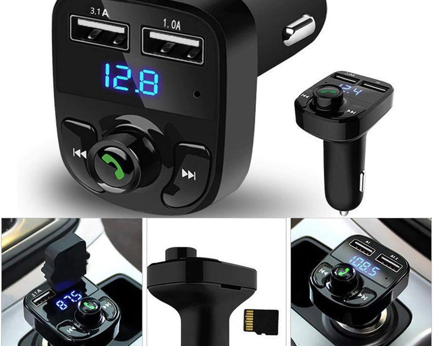 CAR-X8 Bluetooth FM Transmitter Kit for Hands-Free Call Receiver / Music Player / Call Receiver / Fast Mobile Charger Ports for All Smartphones with 3.1A Quick Charge Dual USB Car Charger