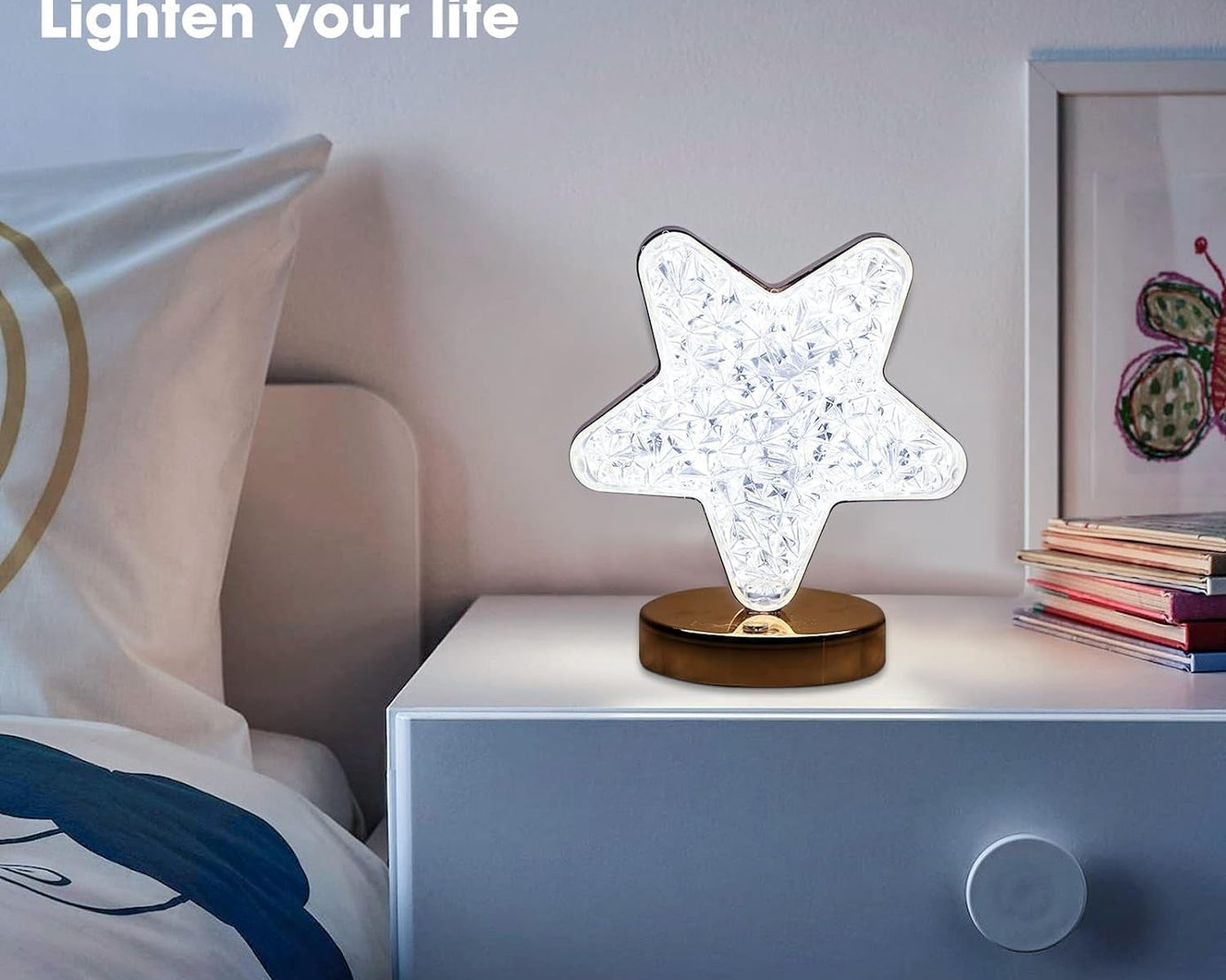 Star Shape Crystal Diamond Lamp Cordless Luxury Lamp with USB Rechargeable, 3-Way Dimmable & Touch Control Decorative Nightstand Lamp for Bedroom, Living Room, Party, Restaurant Decor (1 Pc )