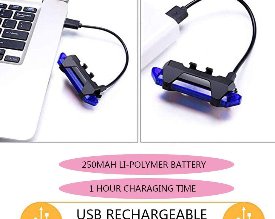 Rechargeable LED front light for bicycles, blue and waterproof.