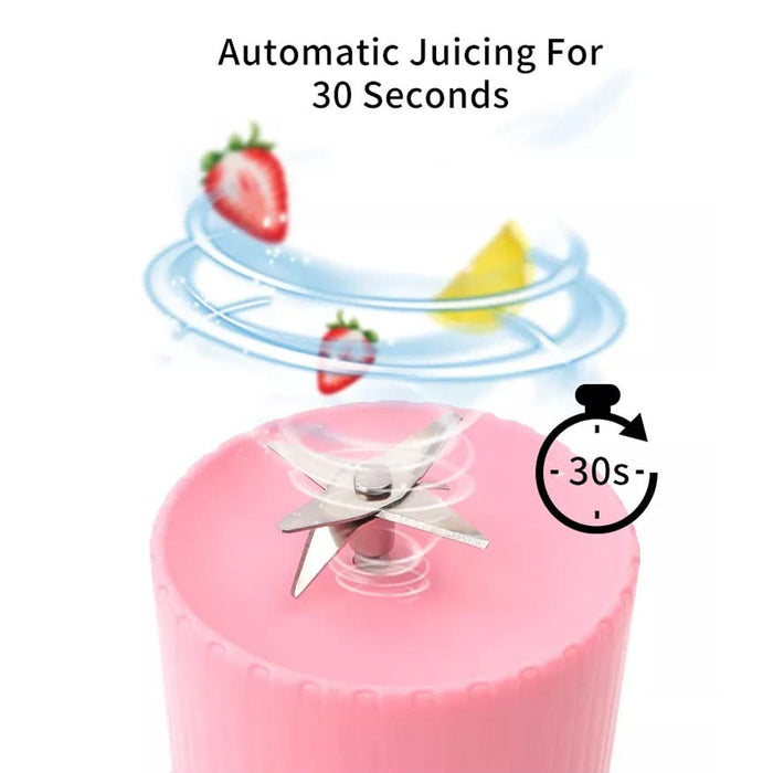 BLENDER PORTABLE JUICER FOR SMOOTHIE , JUICE , VEGETABLE SHAKES WITH 6 BLADES WIRELESS CHARGING MINI PERSONAL SIZE MIXER BOTTLE GRINDER, 420 ML MULTICOLOR