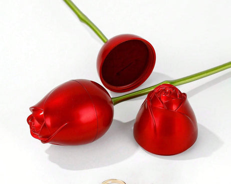 Plastic Red Rose Couple Rings Box-Fancy Rings Box (No Rings Included / 1 pc)