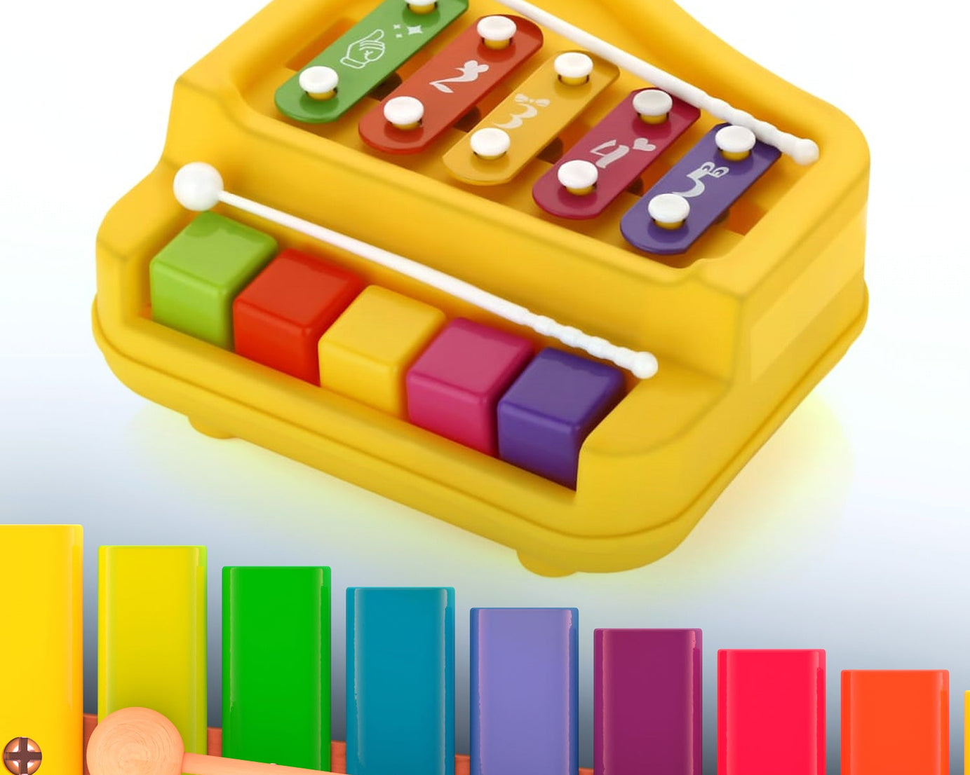 2 in 1 Baby Piano Xylophone Toy for Toddlers, 5 Multicolored Key Keyboard Xylophone Piano, Preschool Educational Musical Learning Instruments Toy for Baby Kids Girls Boys 3+ Years (1 Pc)