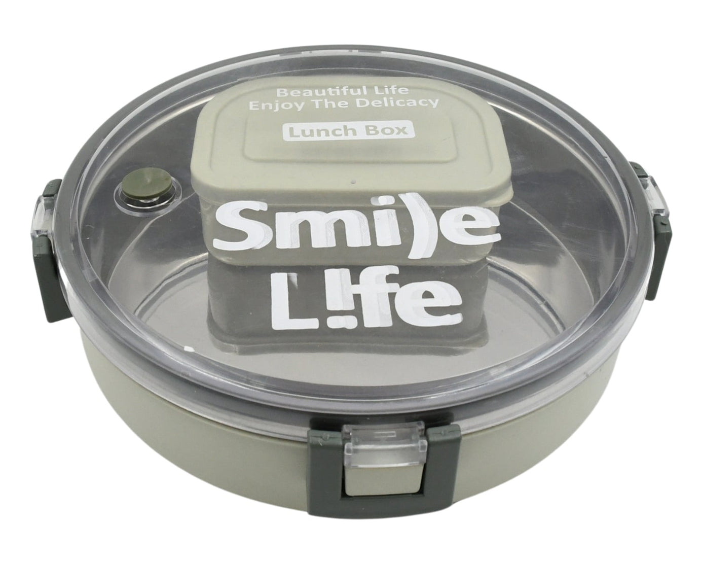 Miracle Stainless Steel Round Lunch Box, with Small Plastic Box Insert Leak Proof Lunch Box with Transparent lid, Lunch Box for Kids & Adults for School, Office (450 ML + 250 ML Approx)