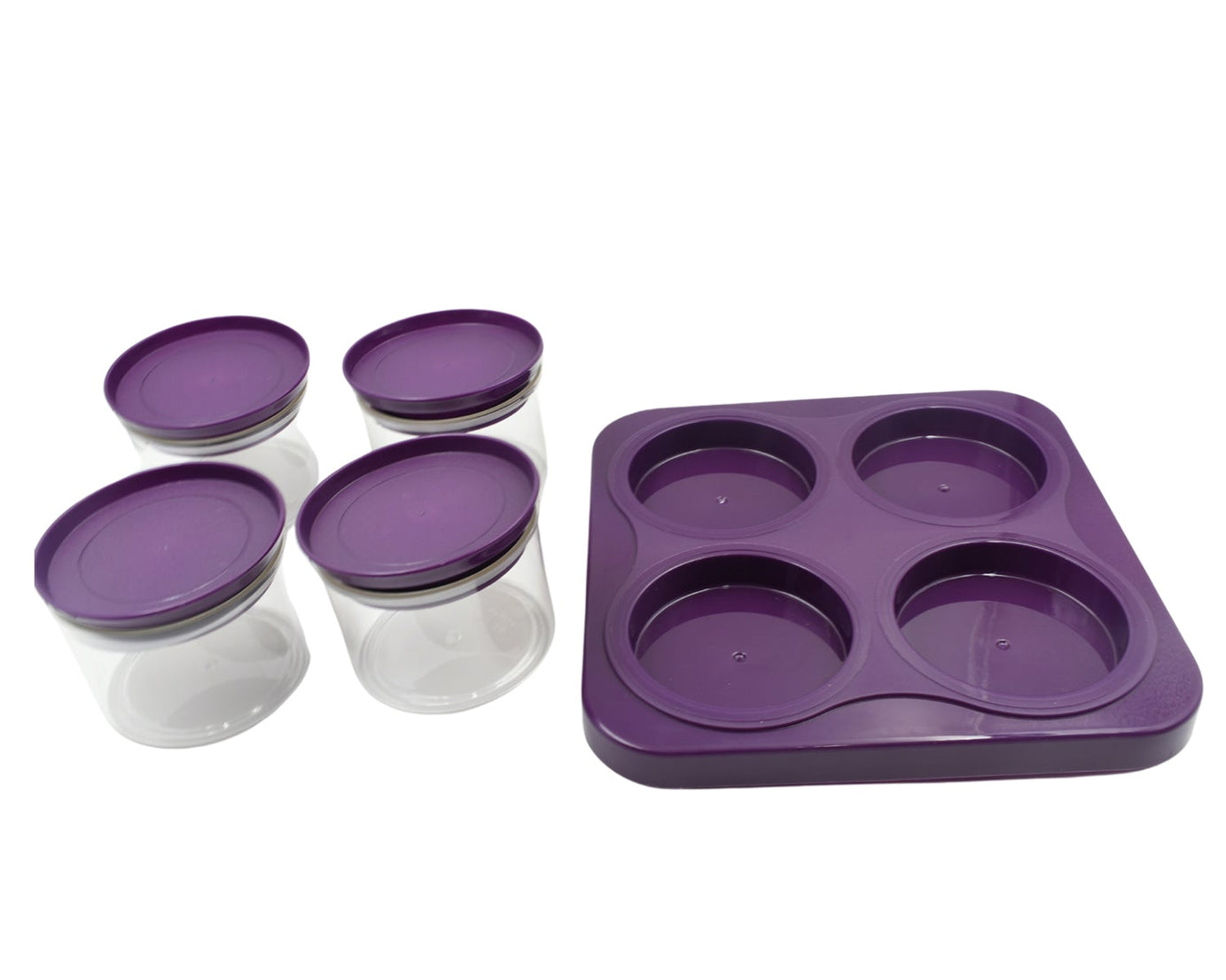 Airtight Plastic 4 Pc Storage Container Set, With Tray Dry Fruit Plastic Storage Container Tray Set With Lid & Serving Tray For Kitchen