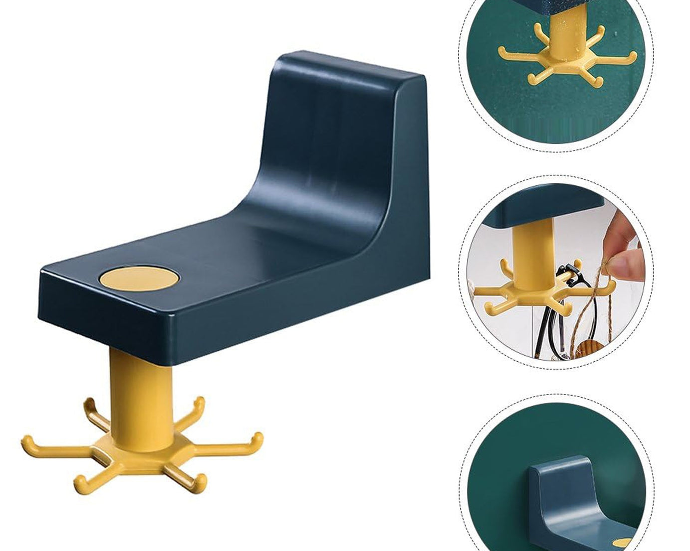 360 Degree Rotating Self Adhesive Plastic Wall Hook Hanger; Multifunctional Hanger with 6 Heavy Duty Claw Hooks