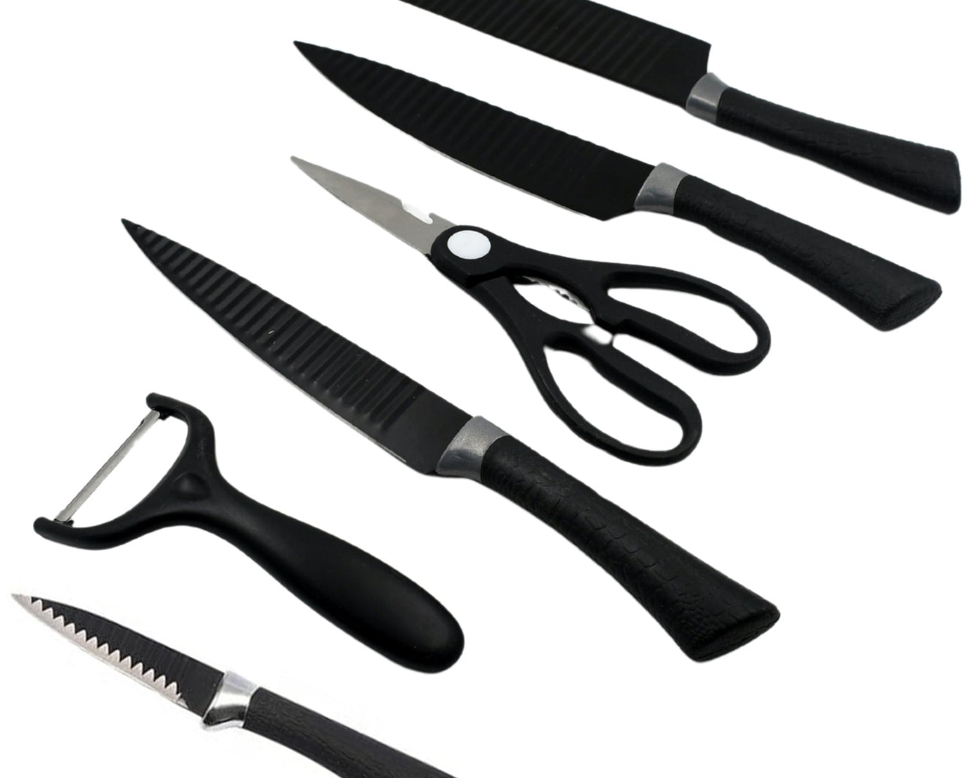 5629 6 Pieces Professional Kitchen Knife Set, Meat Knife, Chef's Knife with Non-Slip Handle for Home, Kitchen and Restaurant with Chef Peeler and Scissor (Stainless Steel / 6 Pcs Set)