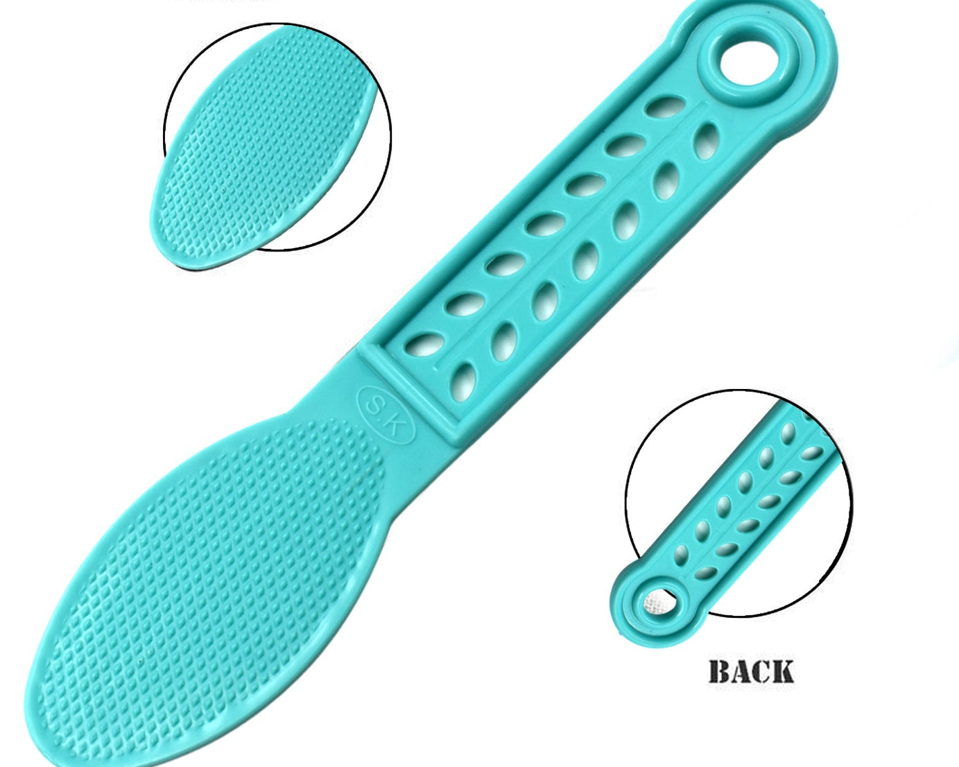 Textured foot scrubber for smooth feet.