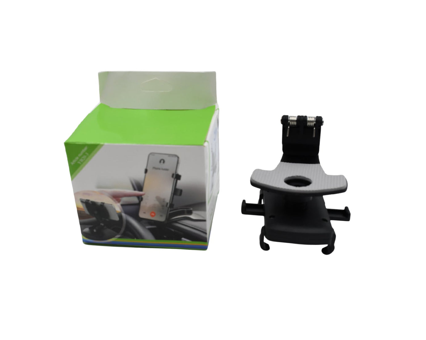 Car Phone Holder Clip Mount 360 Degree Rotation Dashboard Rear View Mirror Sun Visor Smartphone HUD Navigation Fold Stand Plastic Black Compatible For All Smart Phones