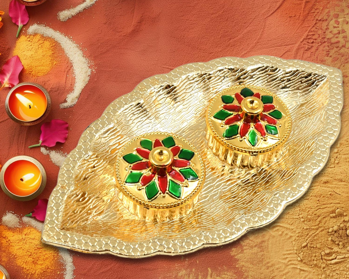 Leaf Shape Special Puja Thali (1 Pc / Mix Design)