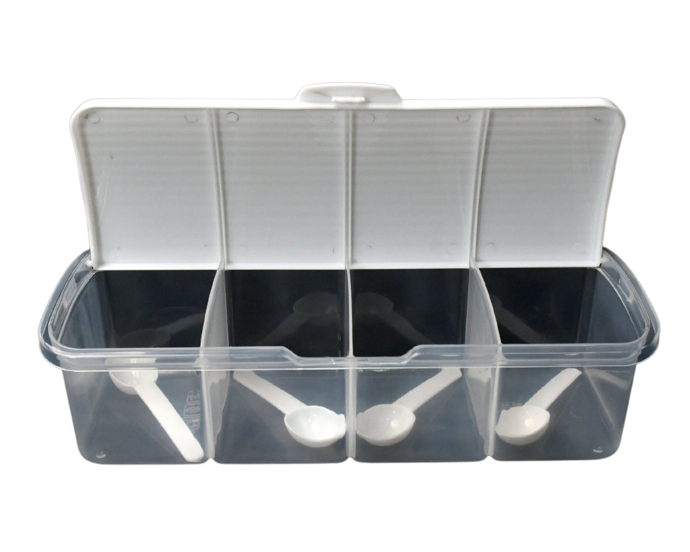 Kitchen Multipurpose Air-tight 4 Sections Storage Containers / Masala Box Pickle (Achar) Jar with 4 spoon for each section (1 Pc / Mix Color)