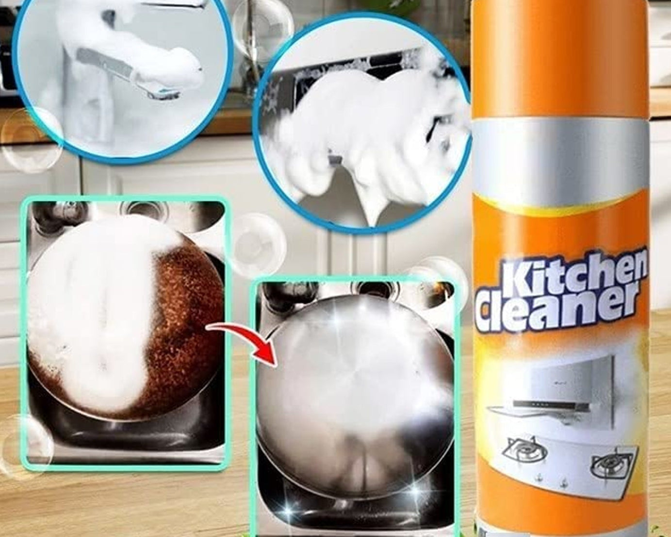 Multipurpose Bubble Foam Cleaner Kitchen Cleaner Spray Oil & Grease Stain Remover Chimney Cleaner Spray Bubble Cleaner All Purpose Foam Degreaser Spray (500 Ml)