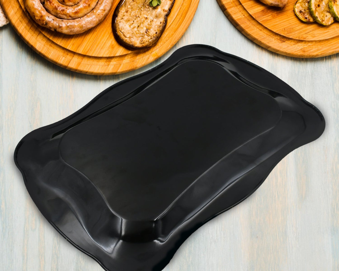Stainless Steel Serving Tray With Flower Printed Rectangle Premium Dining Table Plate (18 x 8.5 Inch / 1 Pc)
