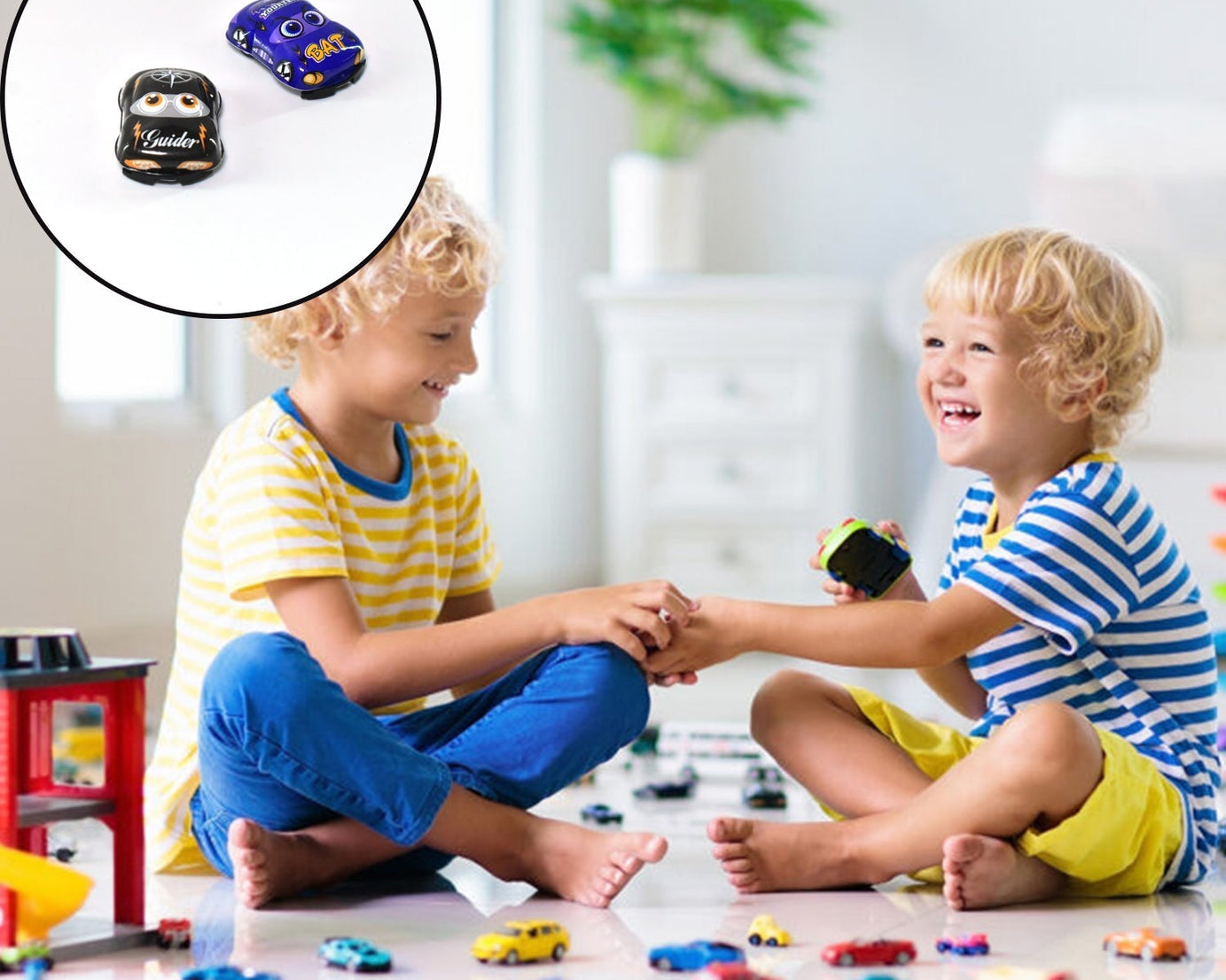 Set of mini pull back cars, vibrant colors, perfect for kids' entertainment.