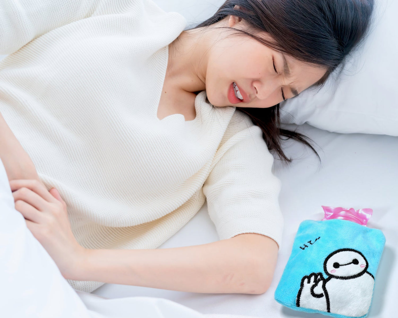 Blue Baymax Small Hot Water Bag with Cover for Pain Relief