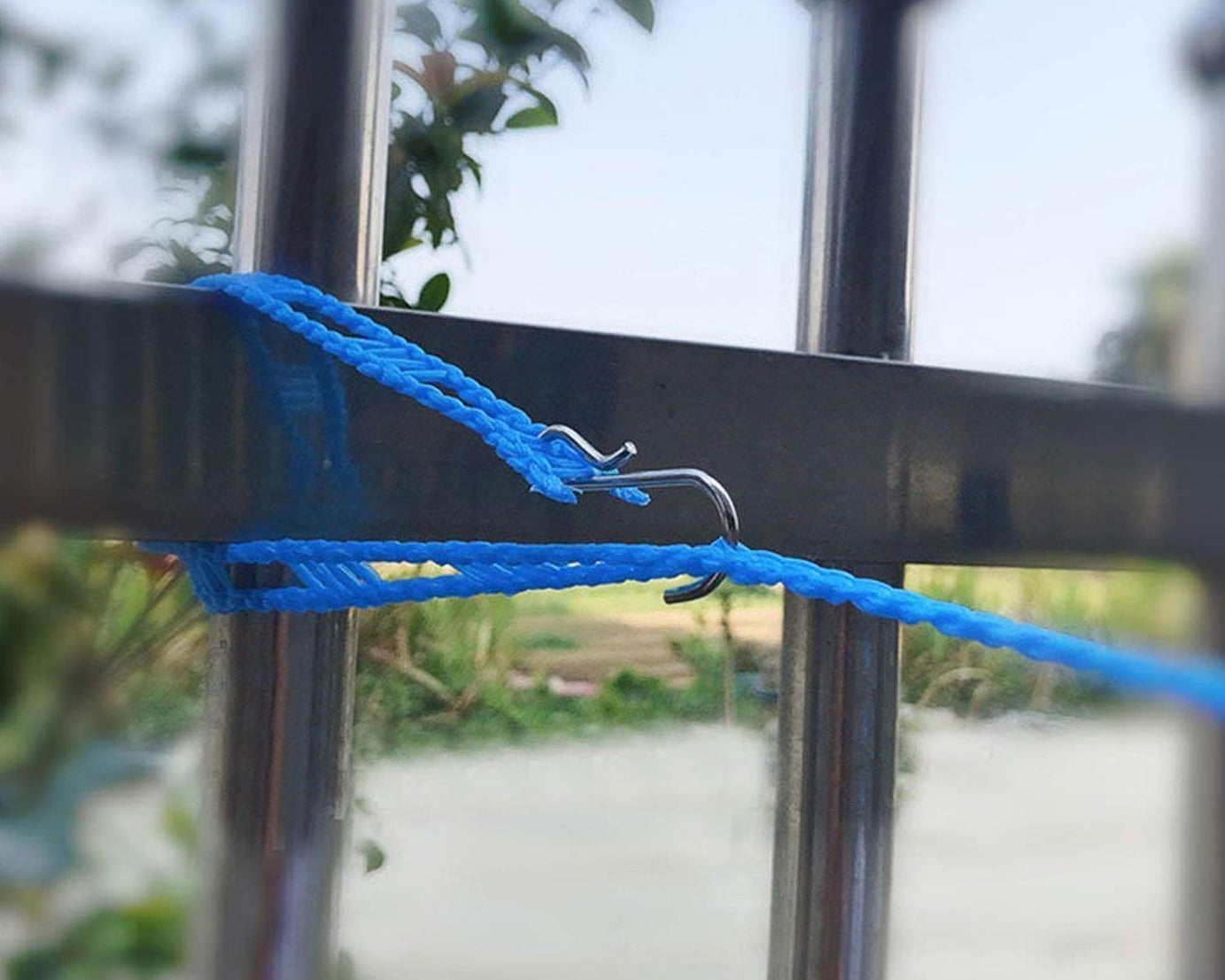 8861 3 Meters Fiber Rope Anti-Slip Clothes Washing Drying Nylon Rope Japan Style Rope with Hooks, Durable Camping Clothesline Portable Clothes Drying Line Indoor Outdoor Laundry Storage for Travel Home Use (3 Mtr.)