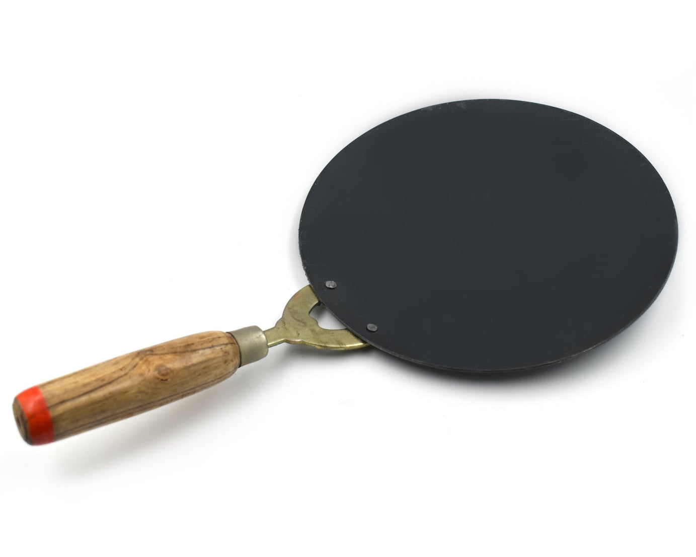 Wooden handle nonstick roti tawa for easy and efficient cooking in the kitchen.
