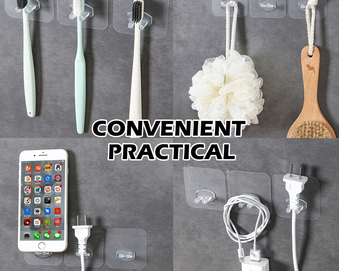 Transparent Self Adhesive Hook Seamless Drill Free Removable Wall Mounted Hanger As Toothbrush Holder Power Plug Socket Holder Waterproof and Oil Proof (1 Pc)