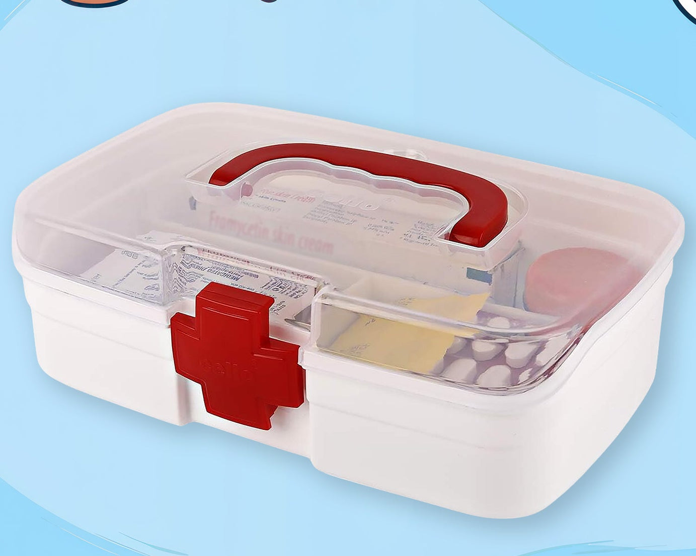 3 Compartment Medical Box, 1 Piece, Indoor Outdoor Medical Utility, Medicine Storage Box, Detachable Tray Medical Box Multi Purpose Regular Medicine, First Aid Box with Handle, Transparent Lid & Color Box 