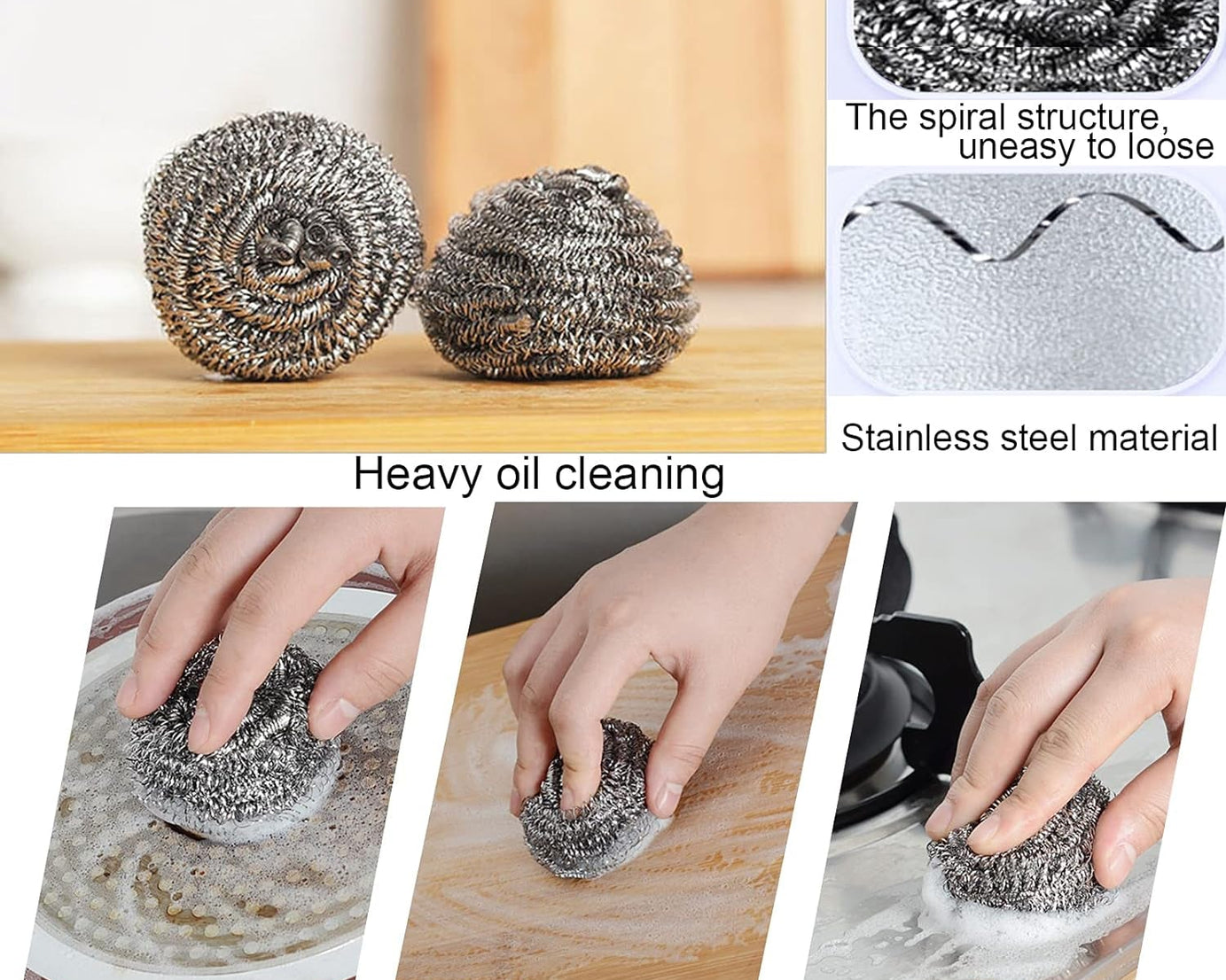 Kitchen Cleaning Tool Set Microfiber Kitchen Utensils High Performance Scouring Sponge Set Dish Sponge, Stainless Steel Scouring Pad (6 Pcs Set)