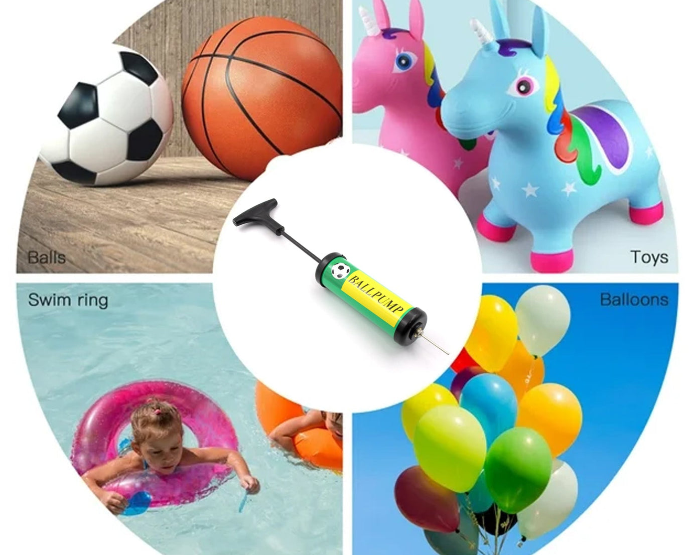 Inflator Air Ball Pump Soft Bouncing Ball Development Kids Toy, Sports Plastic Pump for Soccer, Basketball, Football, Volleyball Ball (17 Cm)