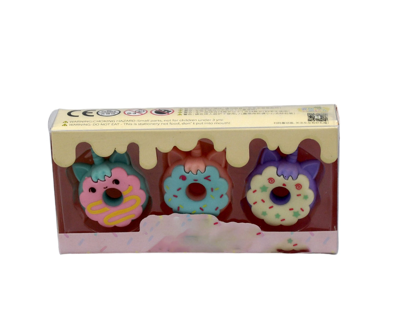 Tree Small Sized Cartoon Themed Non-Toxic Donut Erasers, School Stationery | for Kids - Boys & Girls | Birthday Gift |Return Gift (3pc Set)
