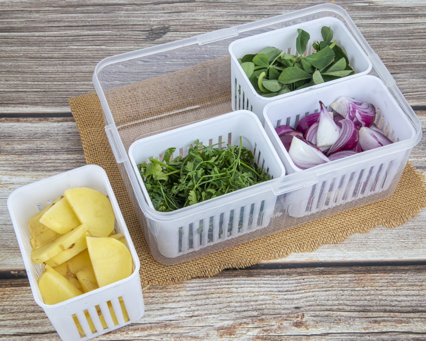 Fridge Storage Boxes Freezer Storage Containers, Container for Kitchen Storage Set, Storage in Kitchen, Vegetable Storage, Draining Crisper Refrigerator Food Box (1 Pc)