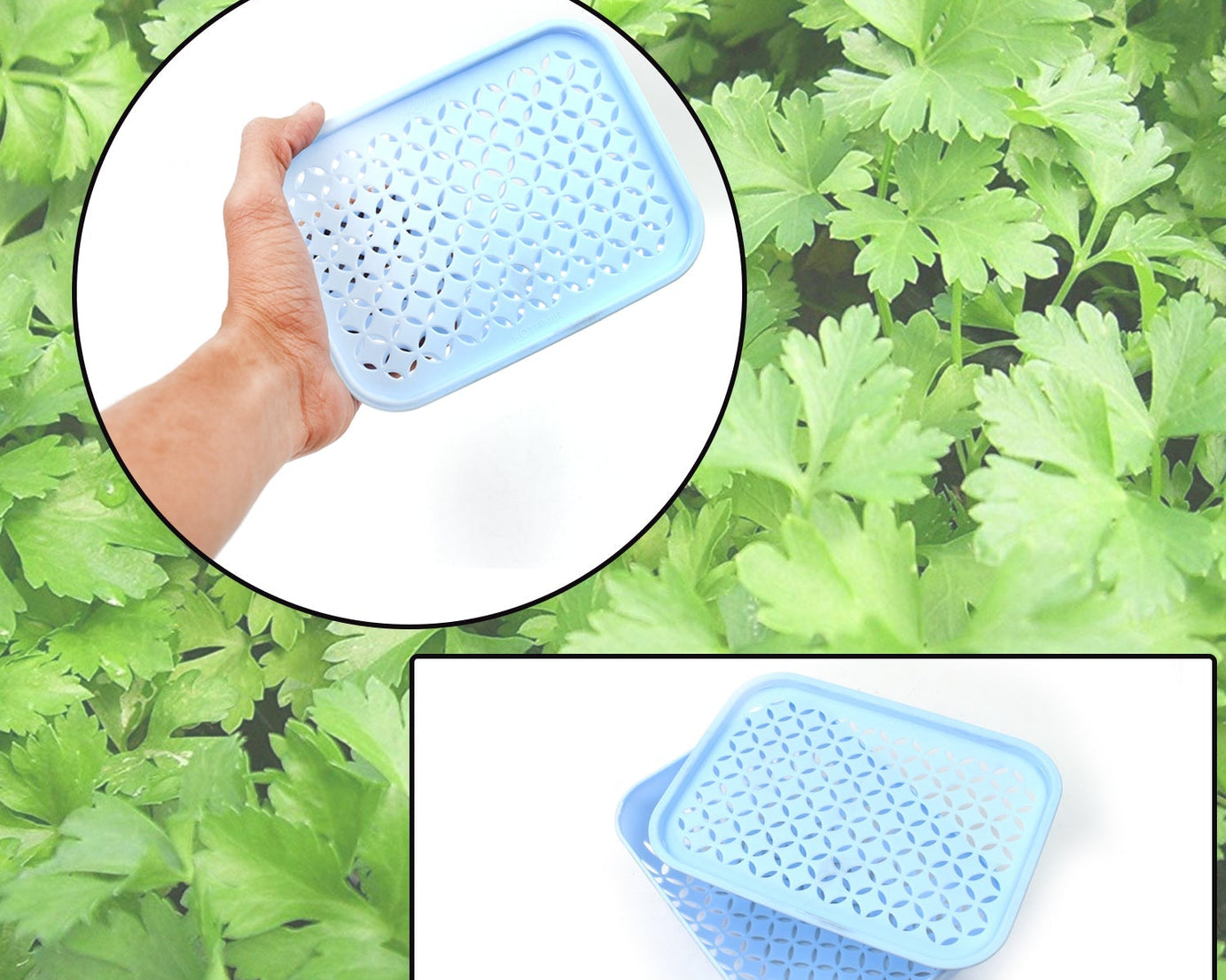 Versatile basket for kitchen and storage purposes.