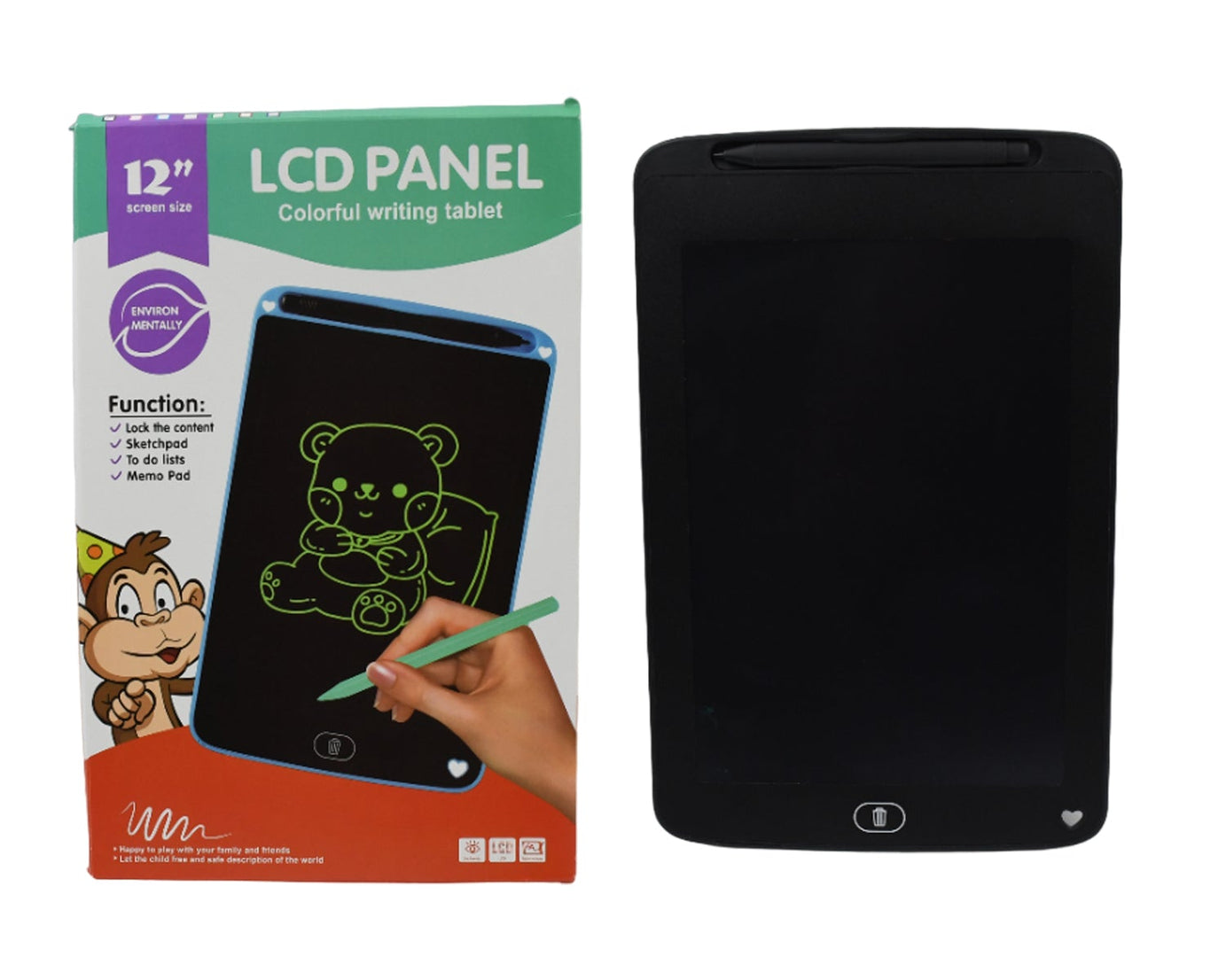 Portable LCD Writing Board Slate Drawing Record Notes Digital Notepad with Pen Handwriting Pad Paperless Graphic Tablet for Kids 12 inch