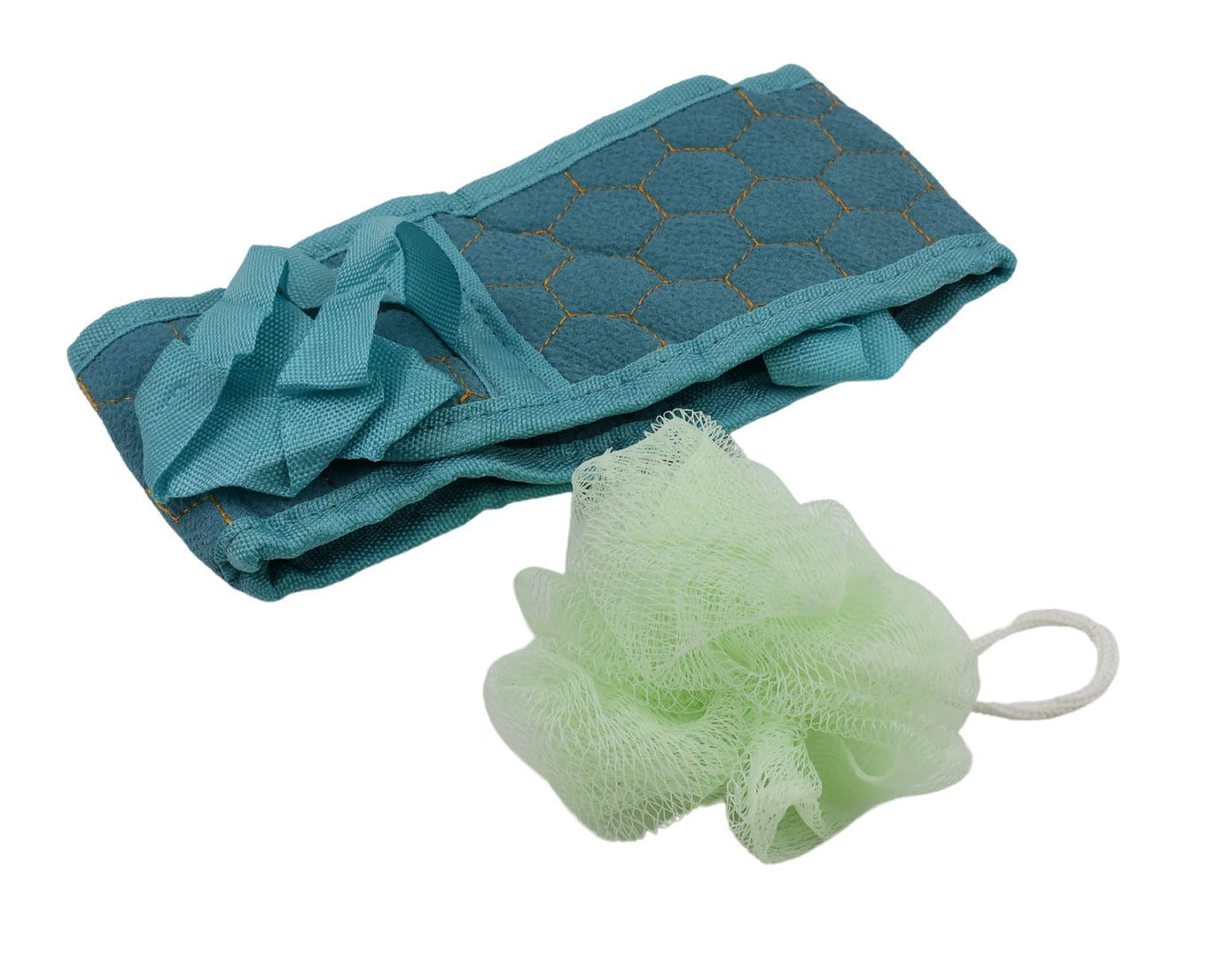 Bath Shower Set Scrubber Loofah Sponge Pouf, Bath Brush Extra Long Dual Sided Scrubber Long Lasting Deep Clean Super Soft, Body Scrubber For Men Woman (2 Pcs Set)