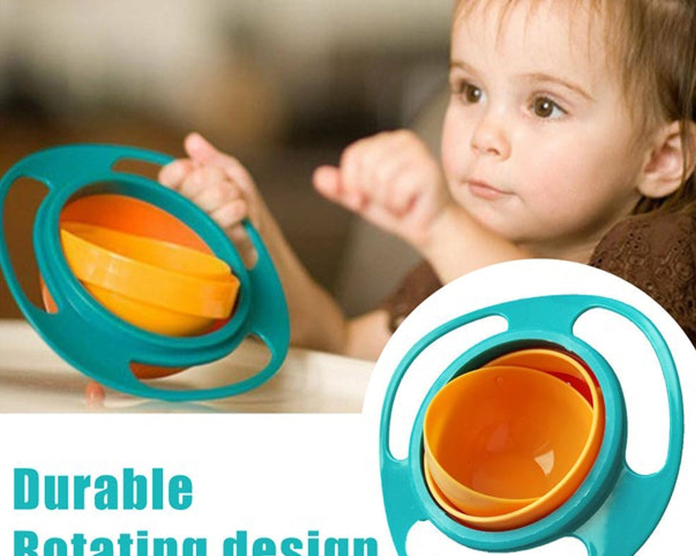 Convenient rotating bowl for kids, ideal for reducing food spills and mess.