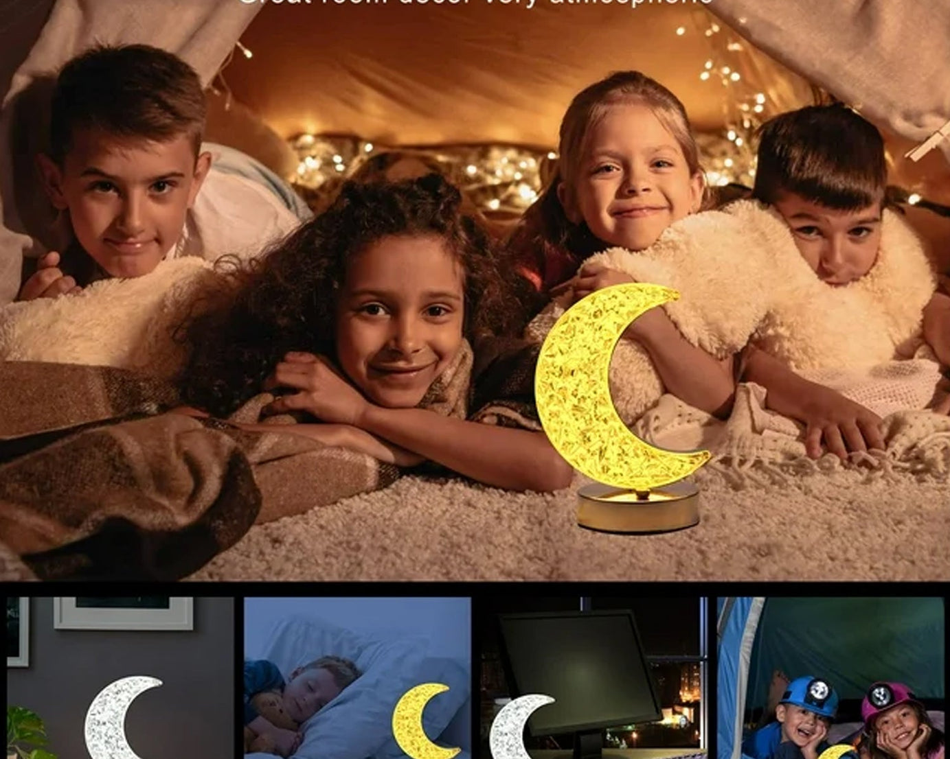 Crystal Table Lamp | Moon Shape Touch Control Lamp with 3 Color | Metal Bedside Lamp for Kids Bedroom Romantic Desktop Nightstand | Stepless Dimming USB Charging Touch Night Light