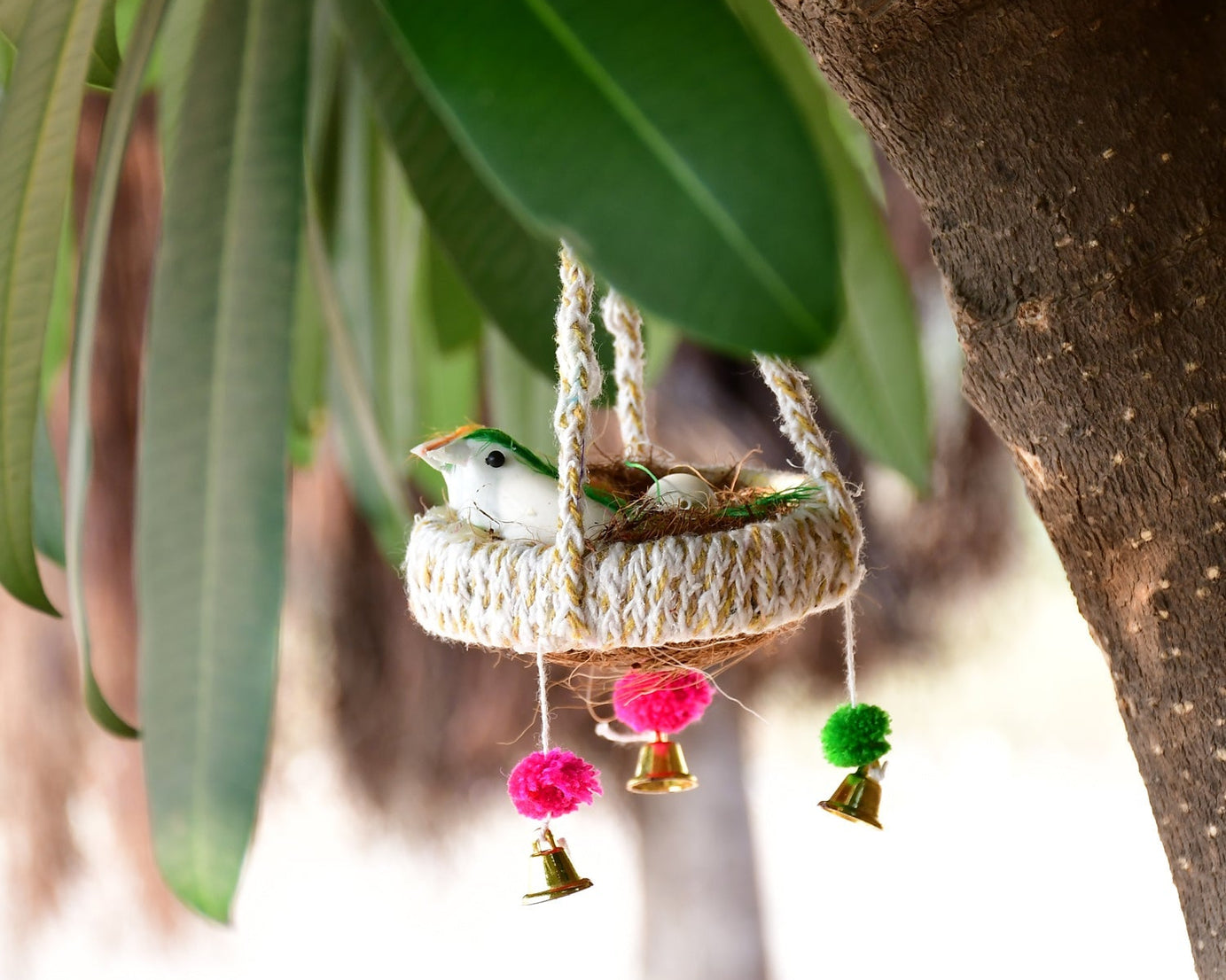 Artificial jute birds nest used as a decorative jhumar