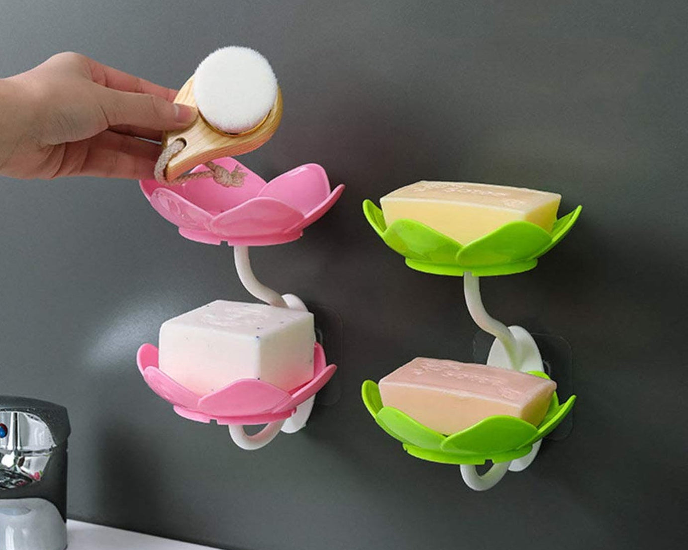 Dabble Layer Flower Self Draining Soap Dish Holder, Bathroom Shower Soap Holder Dish Storage Plate Tray for Bathroom, Kitchen, Bathtub