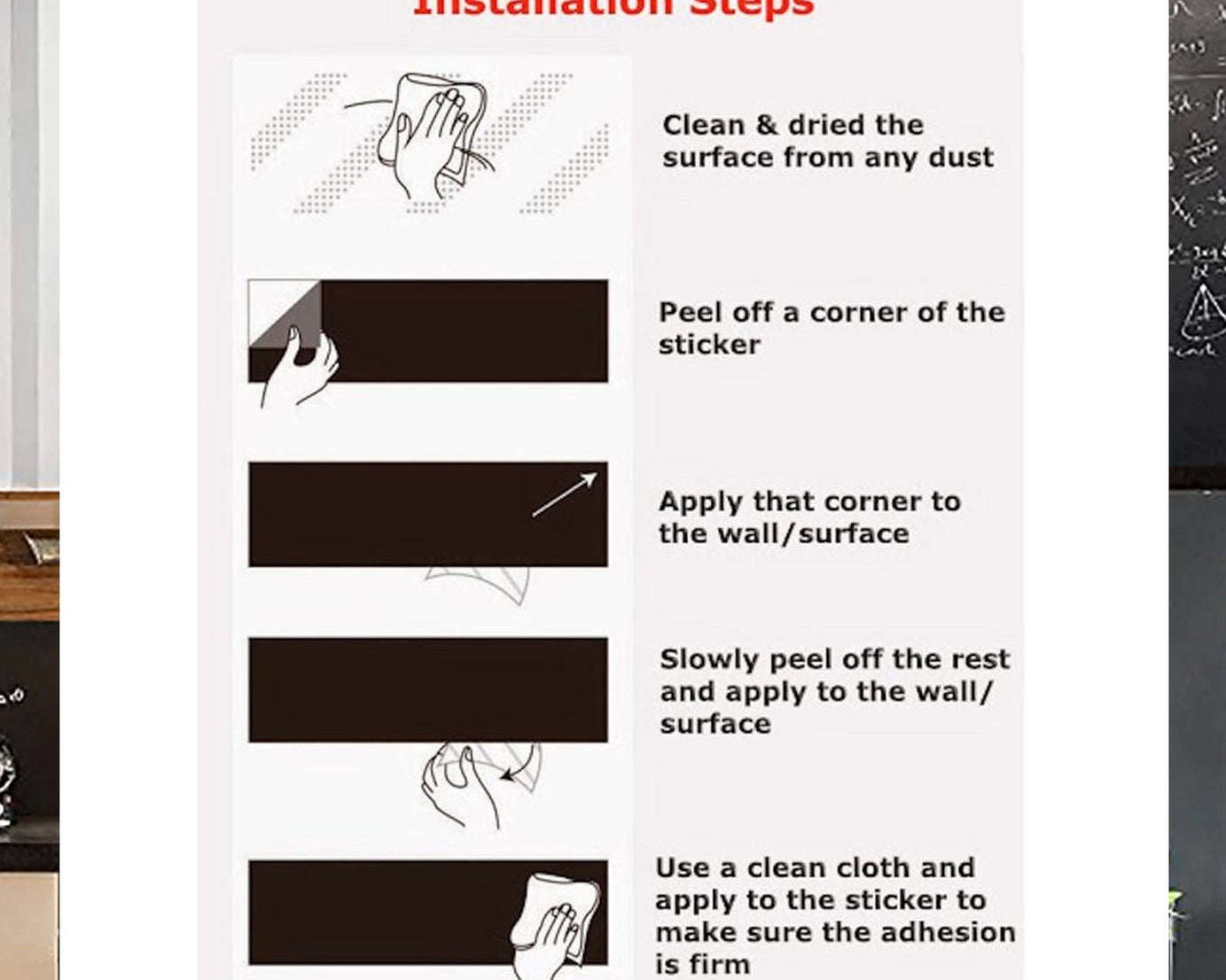 Blackboard sticker application close-up